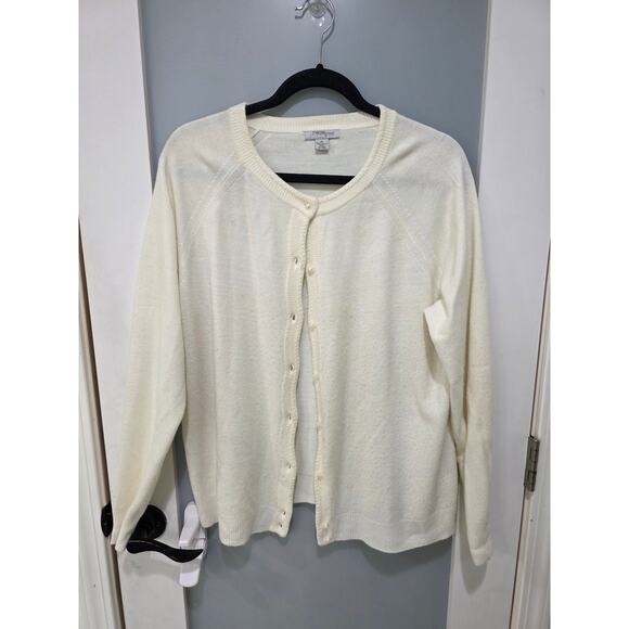 Mercer Street Studio Cream Cardigan Sweater XL Pearl Buttons Spots - Picture 1 of 9